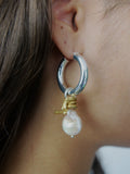 Earring - "The big corals" - Large hoop earrings, freshwater pearls and gold-plated fragments