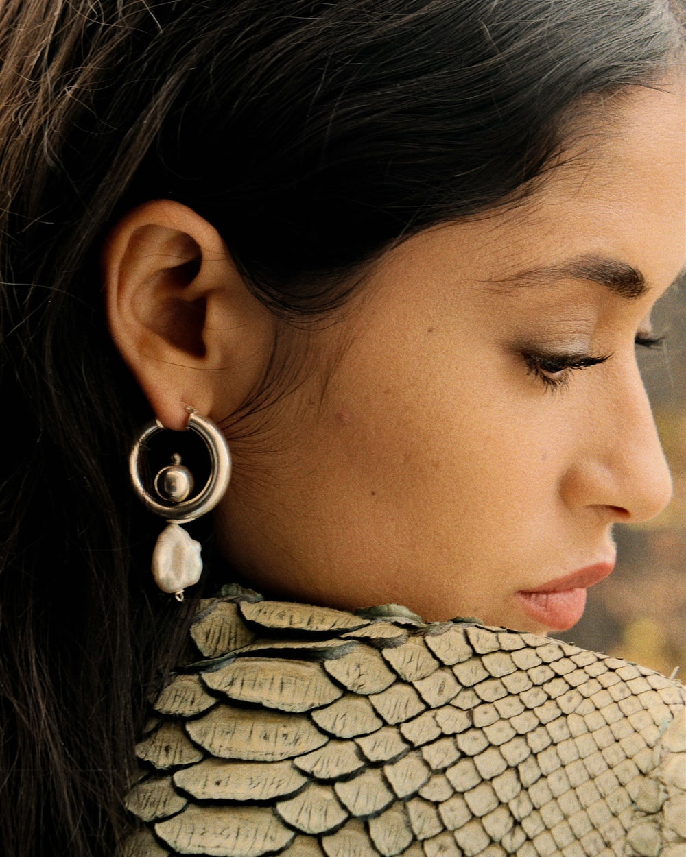 Boucle d'oreilles - "Pendule"  - Argent 925, perle baroque